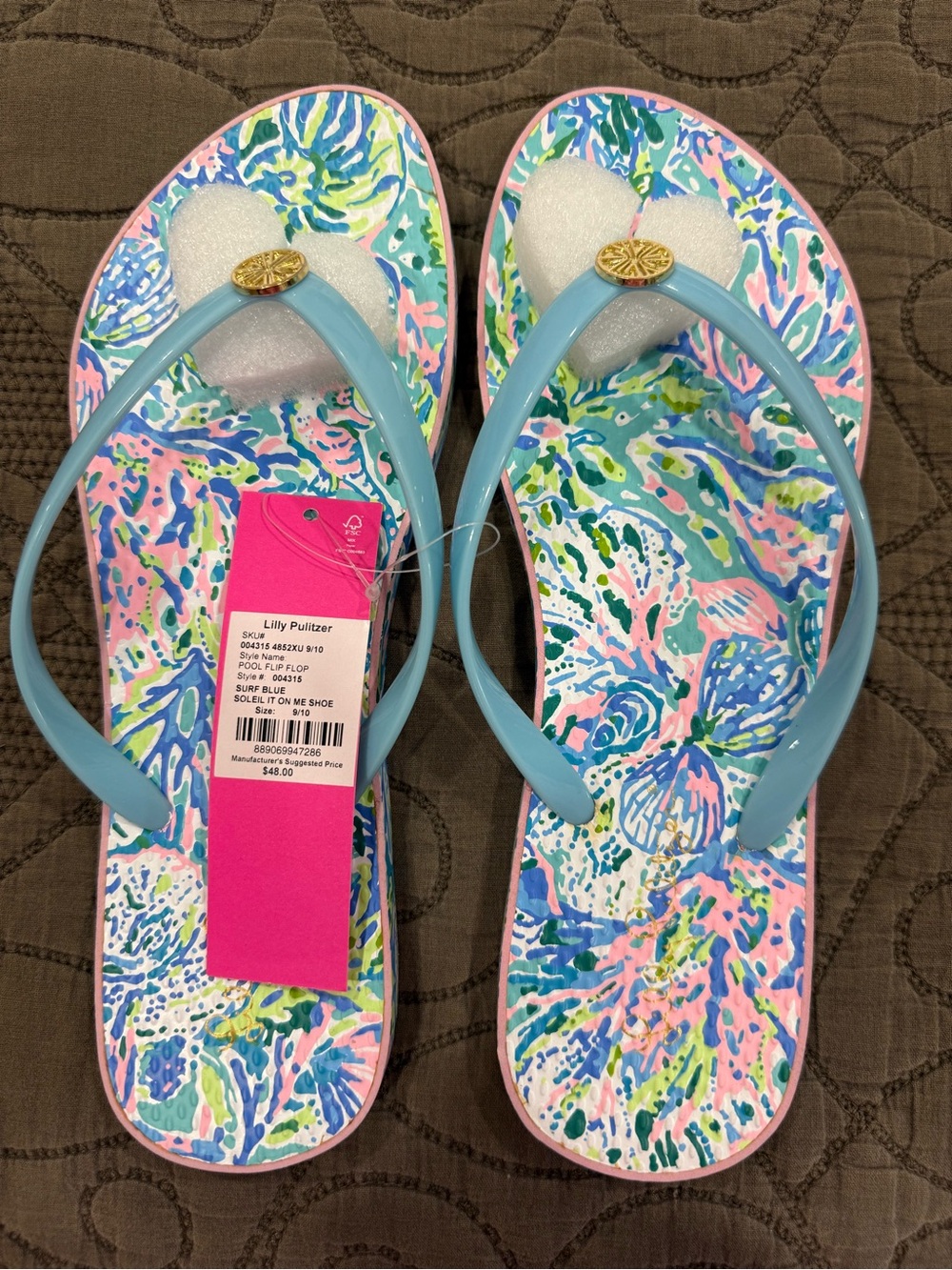 Lilly Pulitzer Pastel Blue & Pink Patterned Flip Flop Sandals